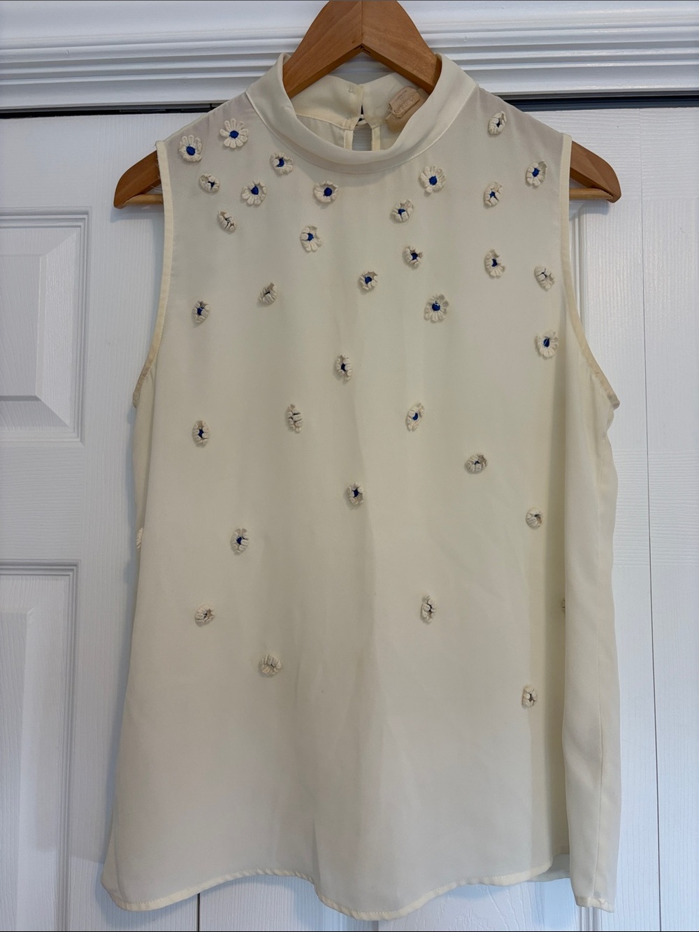 Sleeveless Cream Embellished Mock-Neck Top